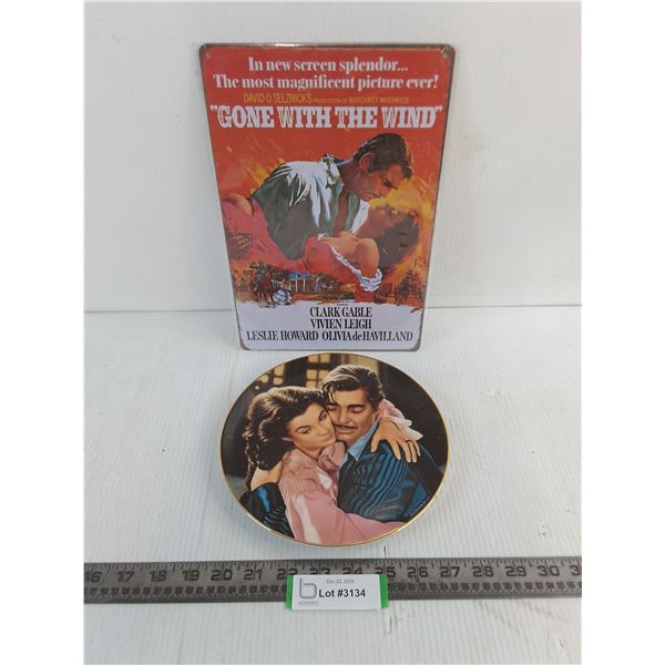 "Gone With The Wind" Lot - Metal 8x12" Poster, "Nightmare" Decorative Plate