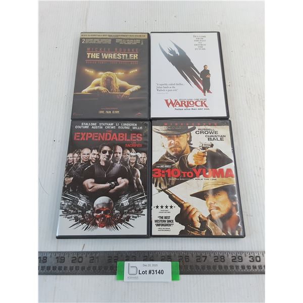 (4) DVD Movies (3:10 to Yuma, The Expendables, The Wrestler, Warlock)