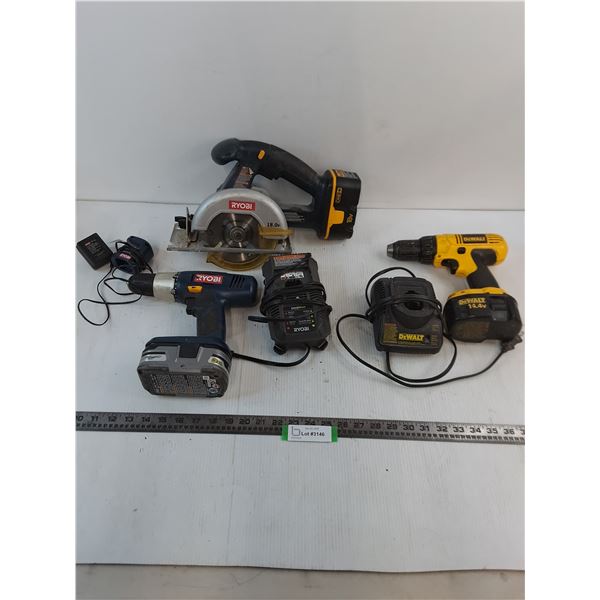 Ryobi Cordless Skill Saw & Drill w/Charger & Batteries, Dewalt Cordless Drill w/Charger & Battery