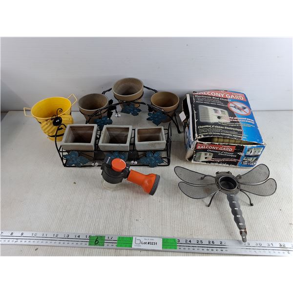 Planter Set, Decorative Metal Dragonfly, Balcony Gard Electronic Bird Chaser, Hose Sprayer