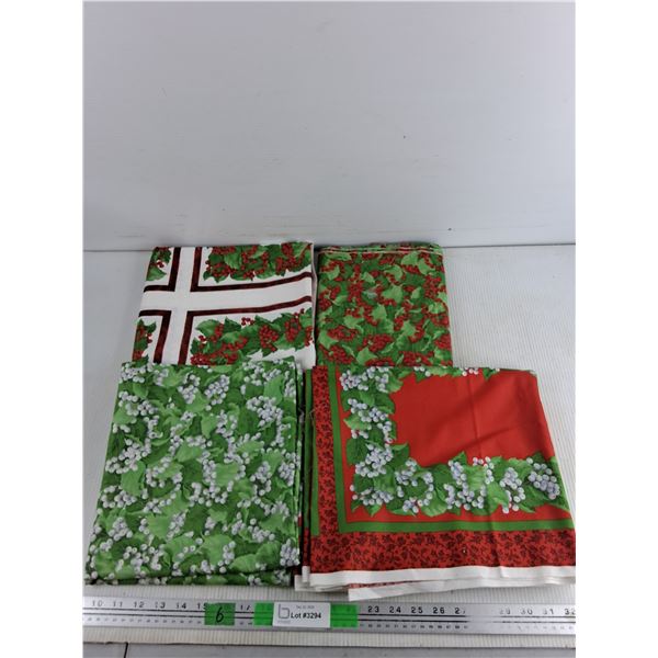 (4) Christmas Tablecloths - 86" x 43", 82" x 43", 87" x 44", 84" x 43"
