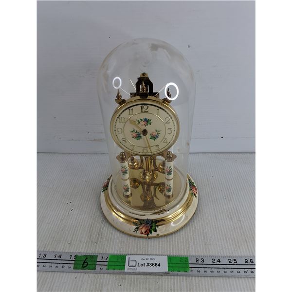 Vintage Anniversary/400 Day Clock with Glass Dome - Floral Dial & Base - As Is - PICK UP