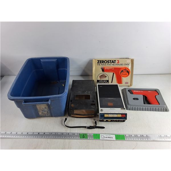 Zerostat 3 Static Neutralizer Pistol, Sony Cassette Corder w/ Case - As Is, Plastic Storage Tote