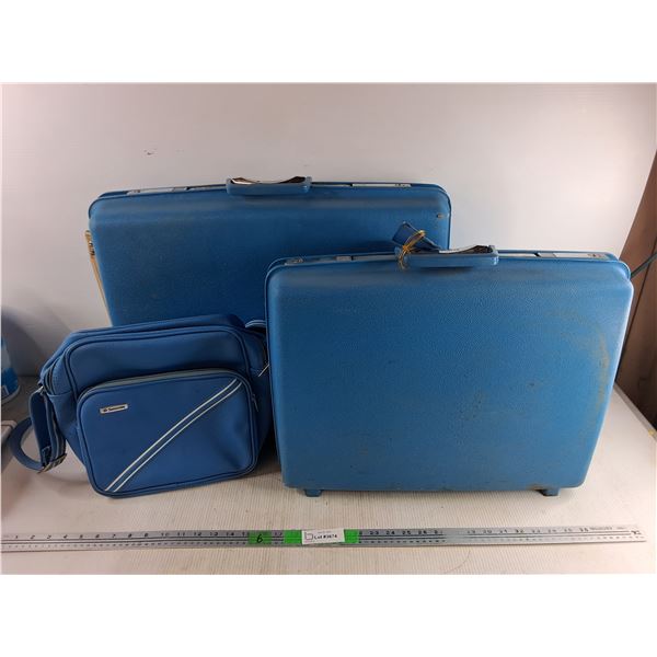 (2) Light Blue Samsonite Suitcases 24" x 18" x 5", 21" x 5" x 16", Samsonite Carry On Bag