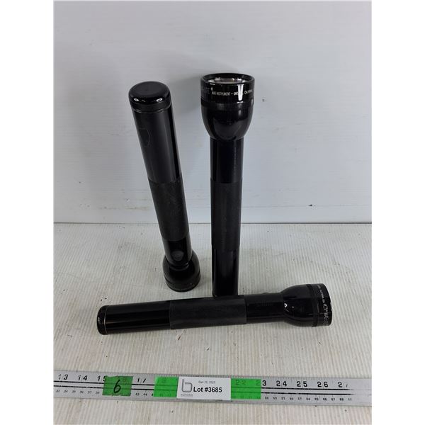 (3) Mag - Lite 3 Cell D Flashlights, As Is 12"