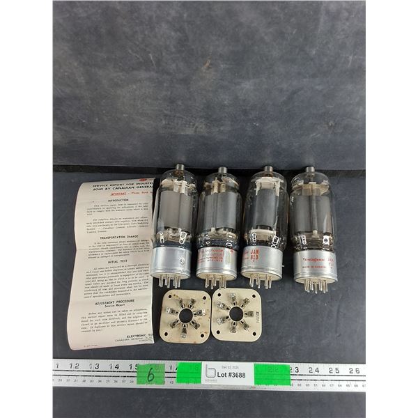 (4) Vintage Westinghouse JAN813 Vacuum Tubes w/Tube Bases & Service Paper - As Is