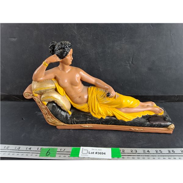 Vintage Reclining Woman Figurine - Painted Plaster/Chalkware Sculpture, Classical Style