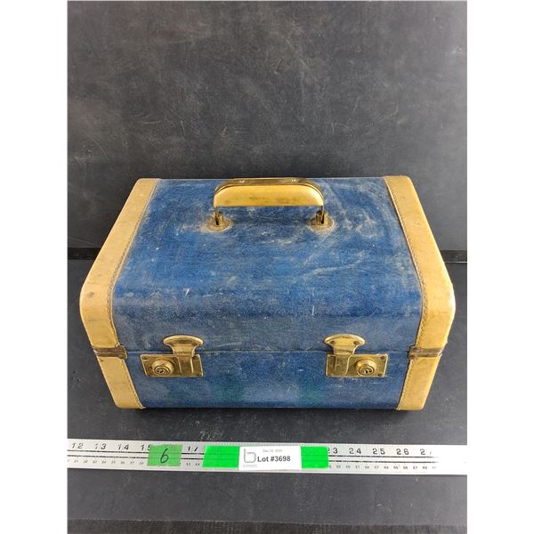 Vintage Blue & Tan Travel Case 13" x 9" x 7"