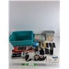 Image 1 : Sanyo, Archer & General Electric Battery Chargers, Mallory Flashlights - As Is, LMB Cabinets , Tote