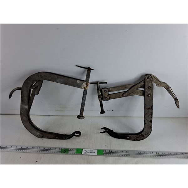 (2) Vintage Adjustable Metal Clamps/Puller Heavy Duty Industrial Tools 9"