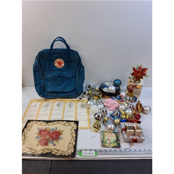 Lot: Backpack, Christmas Ornaments, Crochet Pattern