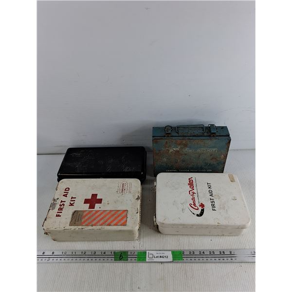 (4) Vintage Metal First Aid Kit Boxes - Empty 11" x 6" x 12" & 9" x 7" x 3"