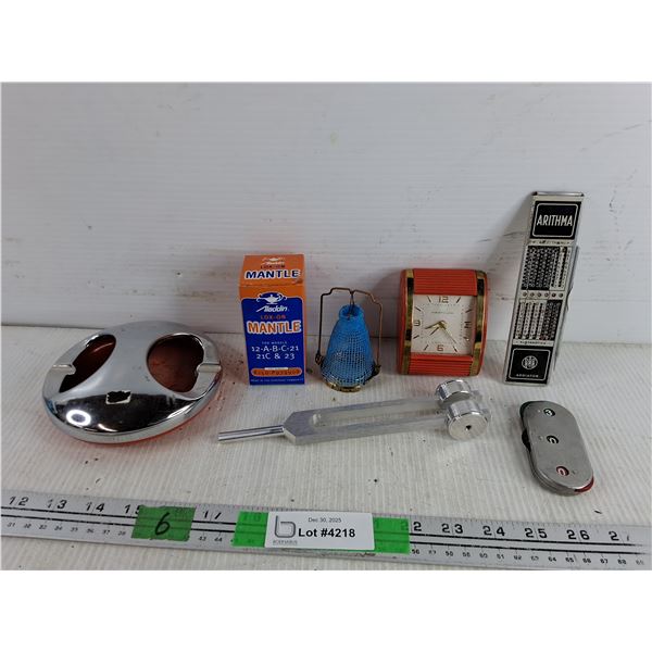 Westclox Clock, Aladdin Lox On Mantle, Arithma Addiator, Everlast Counting Tool, Misc