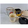 Image 2 : Ceramic & Glass Mugs - Calgary, Wall E, Fry's, (2) Glass Ashtrays, Headlights - As Is
