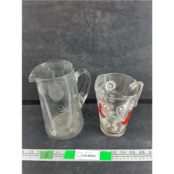 (2) Glass Pitchers 8" & 7"