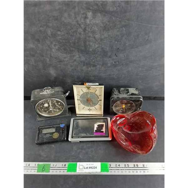 Digital & Mechanical Alarm Clocks - Casio, Toyo Clox, Citizen, Garmin Navigator, As Is, Ash Tray