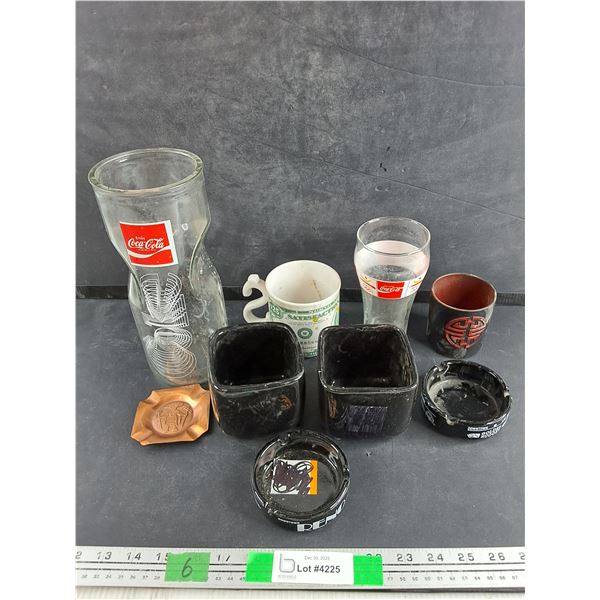 Coca Cola Glass Vase 10", Ceramic Planters, Ash Trays, Ceramic Mug