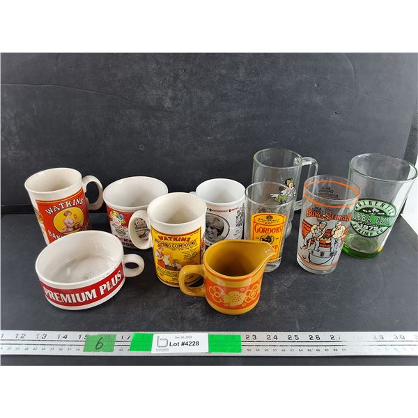 Ceramic & Glass Mugs, Soup Mugs, Creamer, Glasses - Watkins, Gordon's, Minnie Mouse