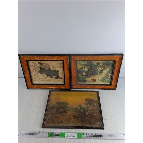 (3) Framed Ukrainian Wall Art Prints 14" x 10", 13" x 11"