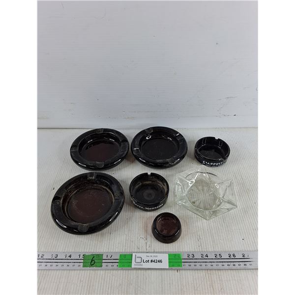 Amber & Clear Glass Ash Trays & Tea Candle Holder