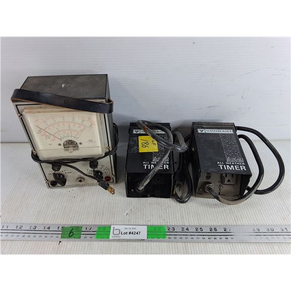 Vintage Starkit Voltmeter, (2) Mastercraft All Weather Timers - As Is