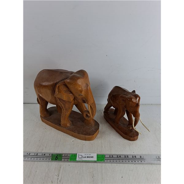 (2) Carved Wood Elephant Figures 10" x 10" x 5", 7" x 3" x 7"