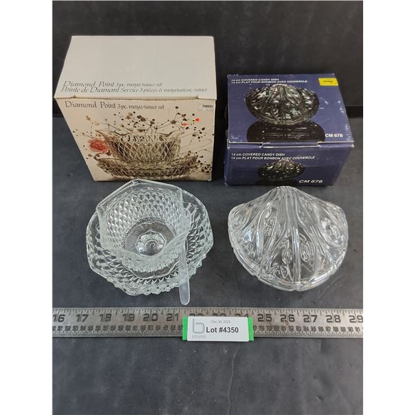 Glass 3-Piece Sauce Set, Bohemian Crystal Lidded Clamshell Candy Dish