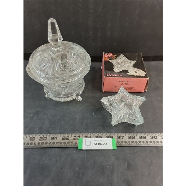 Footed Pinwheel Lidded Candy Dish, Romanian Crystal Star Box