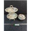 Image 1 : Metal 2-Tier Dainties Server - Paint Cracking, Fine China Candy Bowl from German D.R.