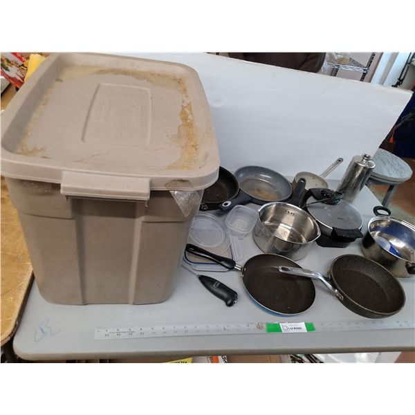 Plastic Tote, Waffle Maker- Powers On, Pans, Misc. Cannot Ship