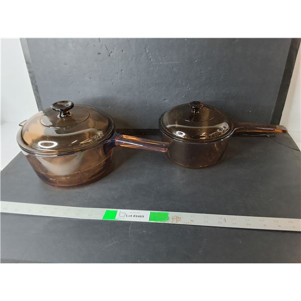 (2) Brown Glass Pots with Lids