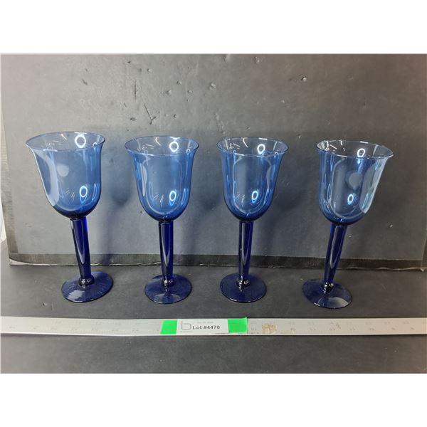 (4) Blue Wine Glasses 9"