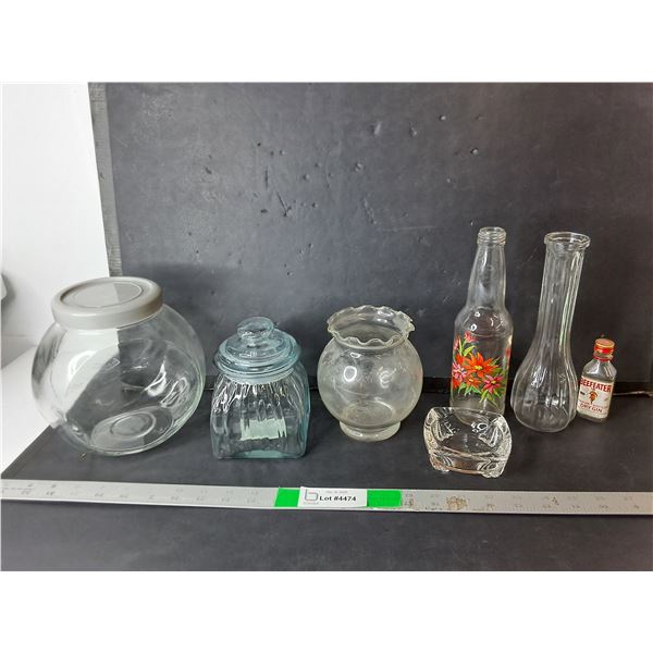 Glass Lot- Jars, Vase, Ashtray