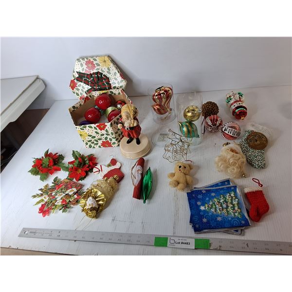 Christmas Lot- Ornaments, Napkins, Musical Santa