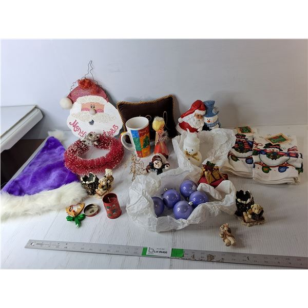 Christmas Lot- Tree Ornaments, Candles/Holders, Dish Towels, Misc.