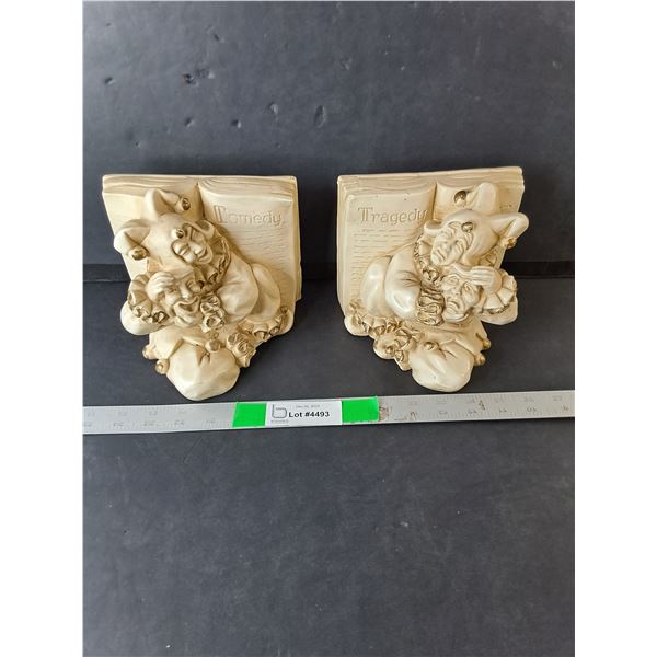 (2) Ceramic Bookends- Comedy & Tragedy 5.75"