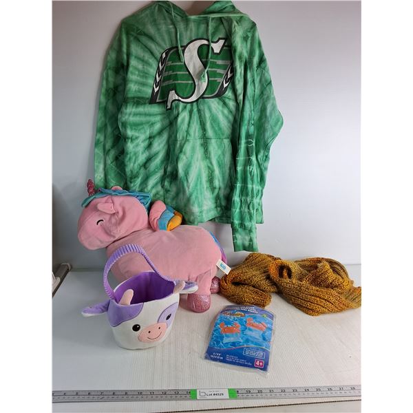 Roughriders Ladies Sweater- Size M, Unicorn stuffie, Crabs Water Wings