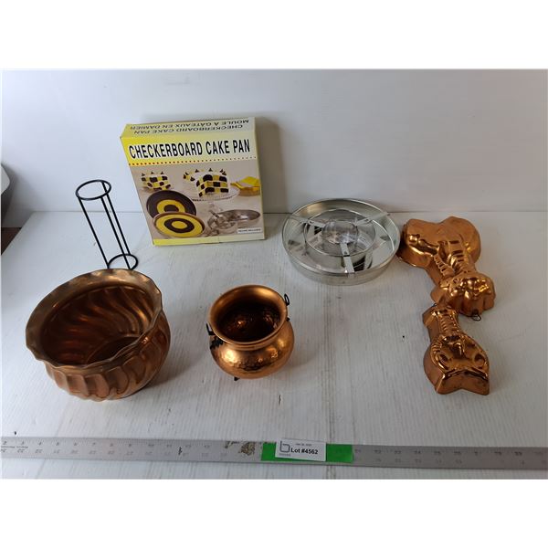 Copper & Brass Pots, Checkerboard Cake Pan, Misc.
