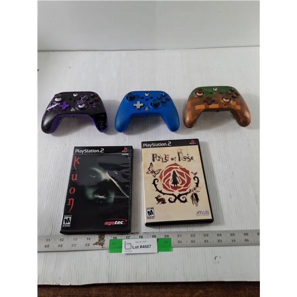 (2) Playstation 2 Games, Rule of Rose, Kuon, (3) Xbox Controllers - Some Damage, All As Is