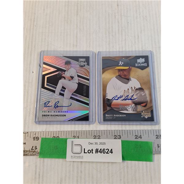 (2) Autographed MLB Cards, Drew Rasmussen, Brett Anderson, Cannot Guarantee Authenticity