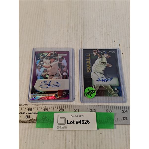 (2) Autographed MLB Cards, Zach Green, Ethan Small, Cannot Guarantee Authenticity