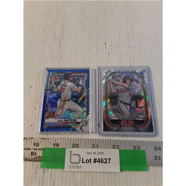 (2) Topps Chrome MLB Cards, Heston Kjerstad, Drew Waters, Cannot Guarantee Authenticity