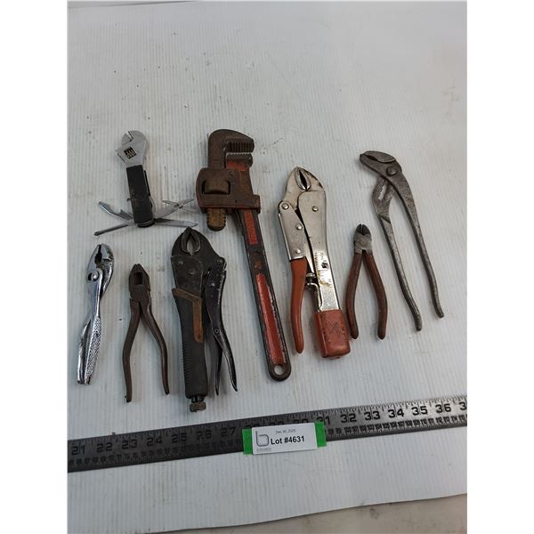 Assorted Wrenches, Vise Grips, Snips