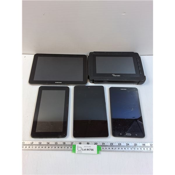 (5) Various Brand Tablets for Parts: Samsung, Peoplenet, Nexus