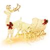 Image 1 : 6 Feet Christmas Lighted Reindeer and Santa's Sleigh Decoration with 4 Stakes