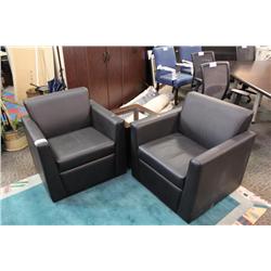 2 Black Leather Reception Chairs With Coffee Table