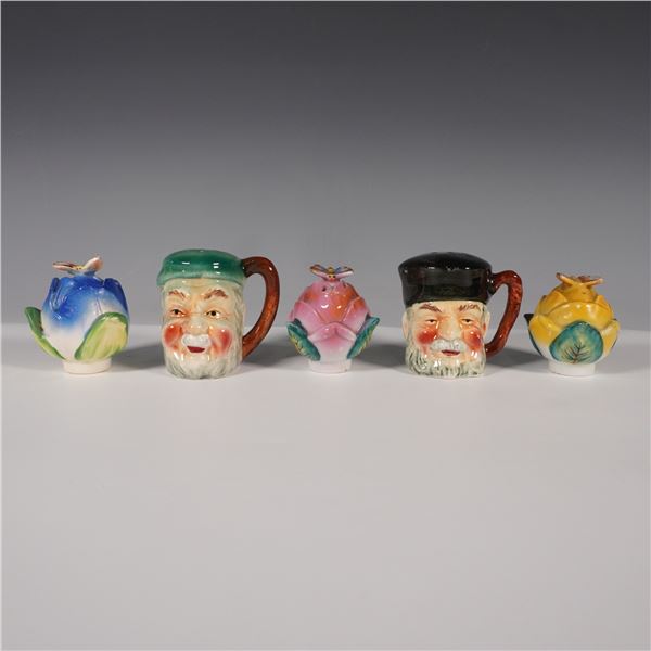 5pc Japan Figural Toby Jug and Floral Salt & Pepper Set