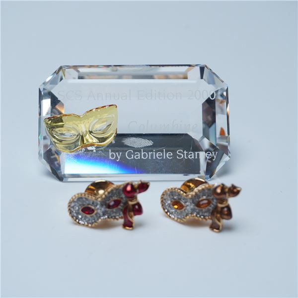 3pc Swarovski Columbine Plaque and Mask Pins
