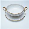 Image 2 : 2pc Royal Chelsea English Bone China Gray & Gold Soup Cup and Saucer