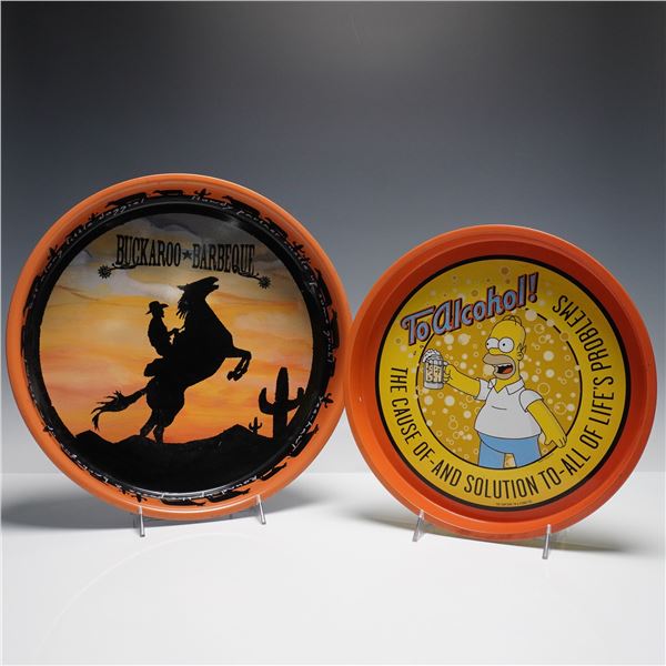 2pc Decorative Metal Trays, Homer Simpson and Buckaroo Barbeque